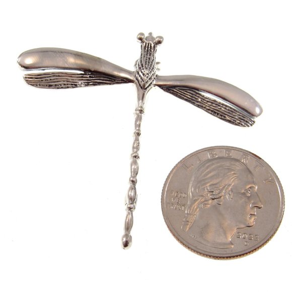 Solid 925 Sterling Silver 3D Figural Dragonfly Pin Brooch / Gardencore Jewelry - Picture 5 of 9